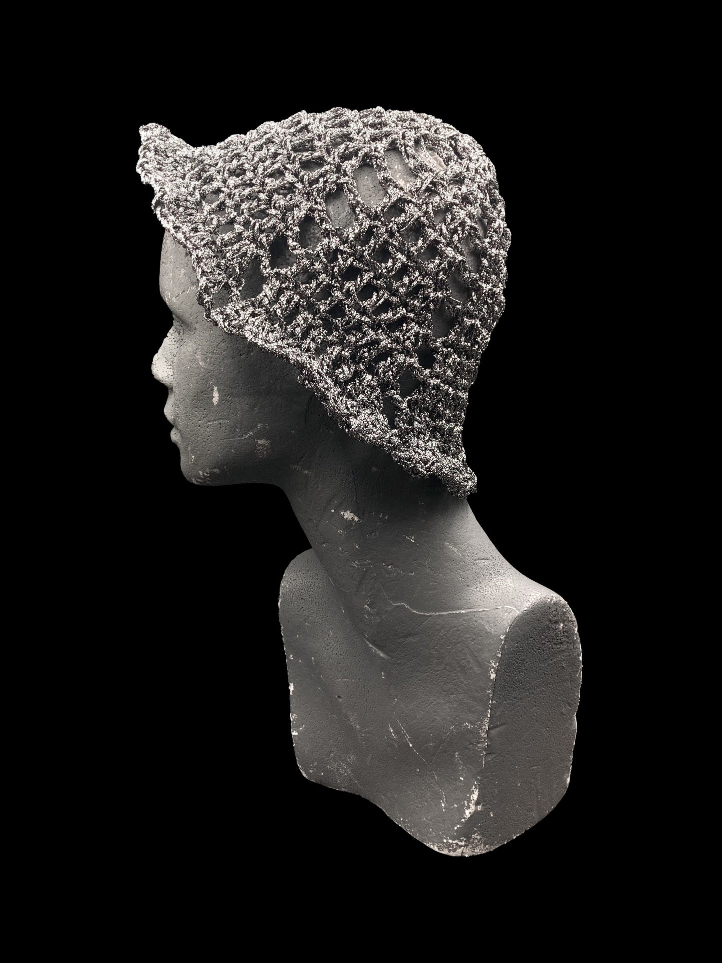 Handmade crochet bucket-hat, silver. Designed for a unisex fit, one size fits all.