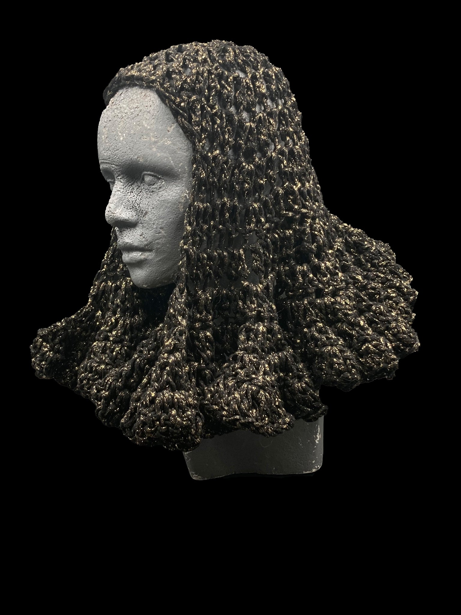 Handmade crochet Tarha in black and silver, airy openwork, perfect for summer and wearable in various ways on the head and shoulders.