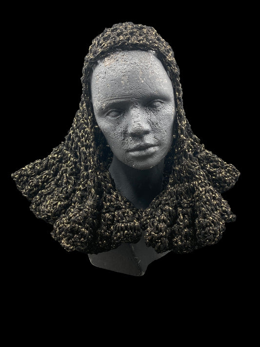 Handmade crochet Tarha in black and silver, airy openwork, perfect for summer and wearable in various ways on the head and shoulders
