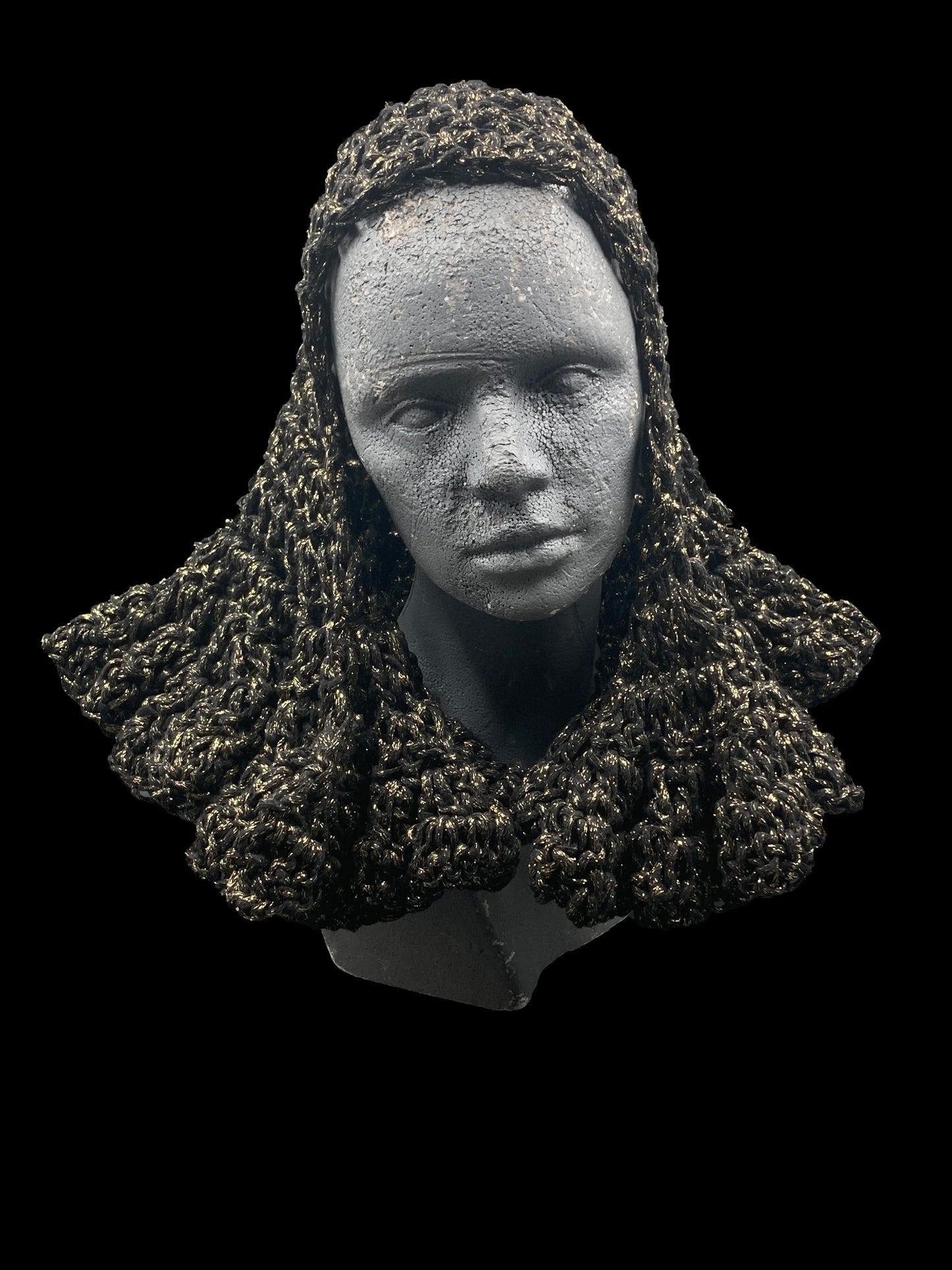 Handmade crochet Tarha in black and silver, airy openwork, perfect for summer and wearable in various ways on the head and shoulders.
