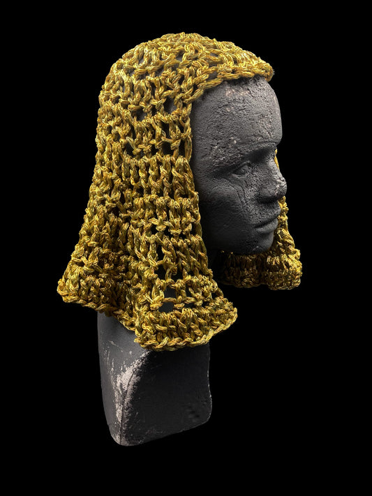 Handmade crochet Tarha in munsell yellow, airy openwork, perfect for summer and wearable in various ways on the head and shoulders.
