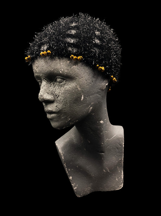 Handmade crochet beanie, black with gold beads. Designed for a unisex fit, one size fits all.